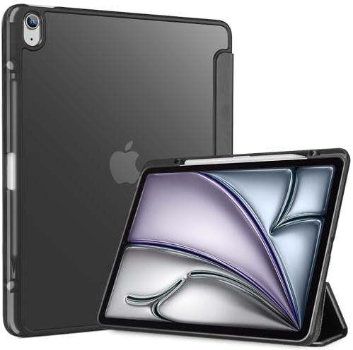 ProCase Hülle für iPad Air 13 Zoll M4/M3/M2 (2026/2025/2024) mit Stifthalter, iPad Pro 12.9 Zoll (6/5/4/3Gen) Case, 13 iPad Air M4/M3/M2 Cover mit transparent Rückseitenschale Schutzhülle -Allschwarz
