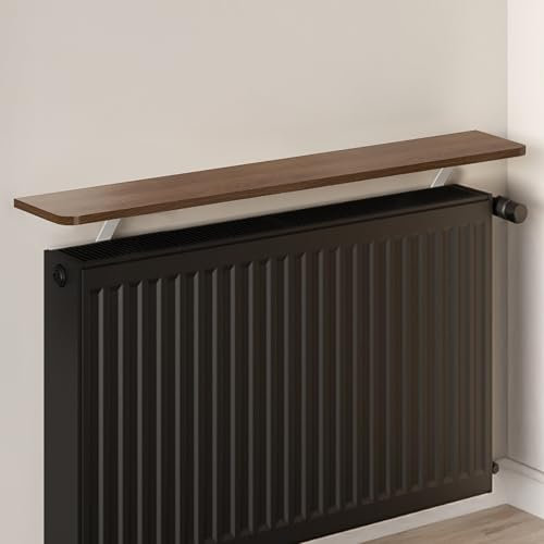 Loch & Skye Radiator Shelf with Foil Insulation - OAK, 120cm - MDF Wooden No Drill Shelves with Brackets - Wood Floating Shelves for Heat Dissipation - Over Radiator Durable Floating Shelf Bracket