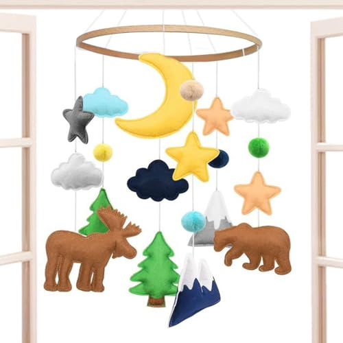 Woodbabies Mobile für Kinderbetten – Holzglocke – Mobile Krippe Mobile, Jungle Animal Theme Nursery | Spielzeug Glocke Bett Wald Dekoration Krippe Tiere Bauernhof Schlafzimmer Krankenhaus