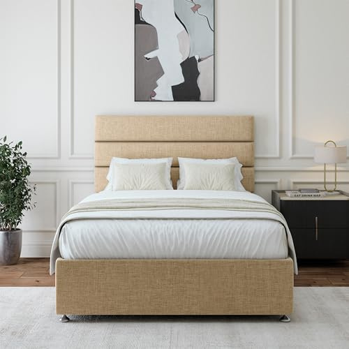Bedmaster Linen Divan Bed Base With Storage And Lined Headboard - Colour And Size Options (Natural 4 Drawer, King (U.K. Standard))