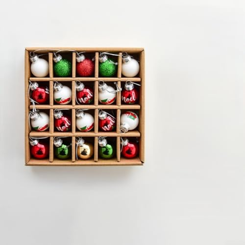 CWOQOCW Mini-Weihnachtskugeln, 3 cm Durchmesser, mit Aufhängeschlaufen in Box, für Baumkranz oder Girlande, 16 Stück