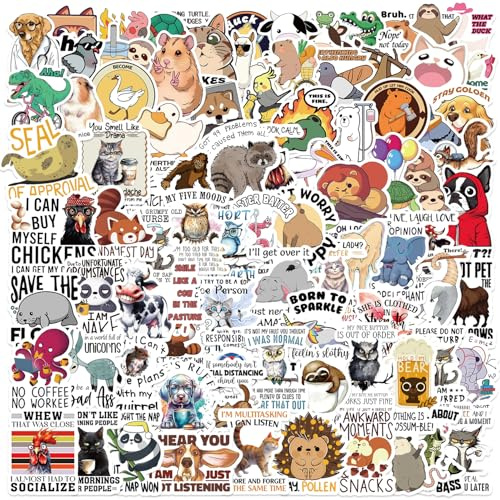 Funny Animal Quote Stickers for Kids and Adults, 100Pcs Cute Humor Animal Phrase Stickers for Water Bottles Laptops Scrapbooks Journals