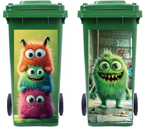 Peacoblue 2 Stück Mülltonnenaufkleber Flauschige kleine Monster, 38×81 cm wasserdichte große Aufkleber für Behälter, Kühlschrank, Haus, Wanddekoration