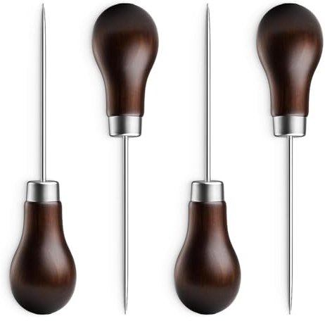 Ujjdwiurgh Tailor Awls Scratch Awl Tool 4 Pcs Leather Awl Punch Gourd Shape Wooden Handle for Craft Cloth
