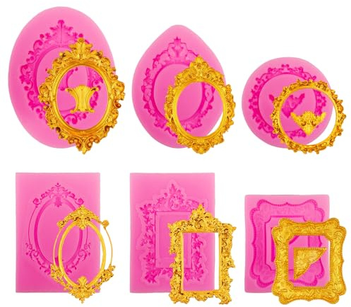 6 Piece Photo Frame Silicone Molds for Cake Decorating, Chocolate, Fondant Baroque Style 3D Photo Frame Molds for Baking, Candy, Clay Crafts