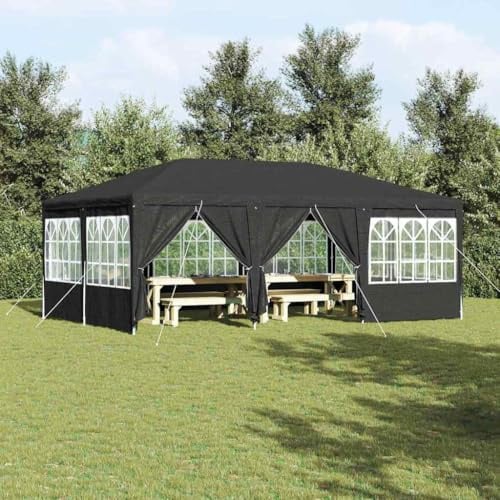 Partyzelt Anthrazit 600x400x266 cm, UV- & Wasserfestes Polyethylen, Klappbares Eventzelt mit 8 Seitenwänden, Robuste Pergola für Garten & Terrasse