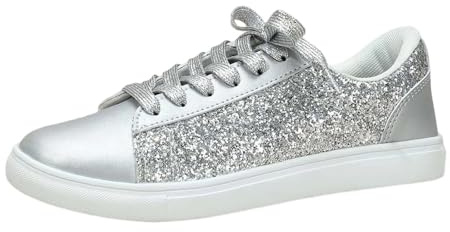 Glitzer Schuhe Damen Glitzerschuhe Sneaker Silber Pailletten Schuhe Halbhoch Damenboots Rockabilly Party Turnschuhe Karneval Plateau Funkelnde Bling Shiny Dressy Bedazzled Hochzeits Walking