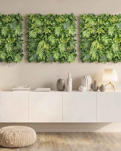 JELLE & JACOB Künstliche Pflanzenwand Indoor & Outdoor, Blumenwand Aloha Garden, 3er Set je 100x100 cm, pflegeleicht & langlebig - für Wohlfühl-Atmosphäre, Kunstpflanzen Wand, Green Wall