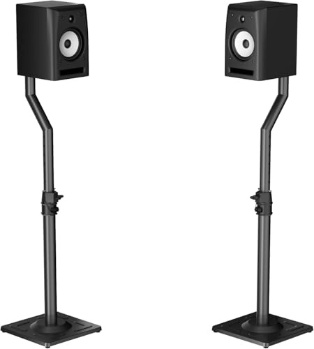 Suptek Universal Speaker Stands Pair for Surround Sound - Floor Speaker Stand for Satellite & Bookshelf Speakers and Studio Monitors up to 10kg, 26.38-32.3” Height Adjustment, 1 Pair Black, SFM003