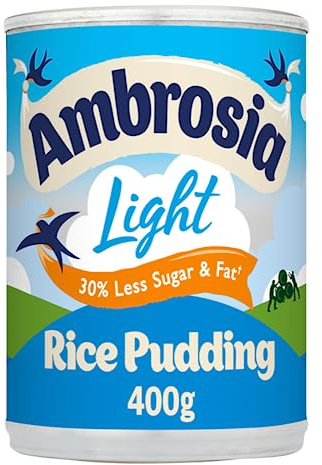 Ambrosia Light Devon Rice Pudding, 30% Less Sugar & Fat, Creamy Ready-to-Eat Dessert, 400 g Can (Pack of 1)