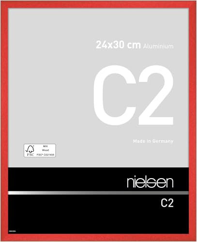 nielsen Bilderrahmen, 24 x 30 cm, Aluminium, Rot glanz, Rahmen zum Aufhängen im Hoch- & Querformat, Echtglas, C2