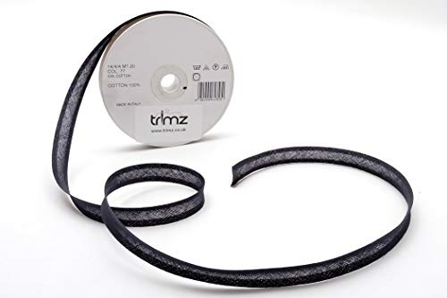 Inastri 14/ 4/ 4 mm Cotton Bias Binding, Black (Charcoal) 77