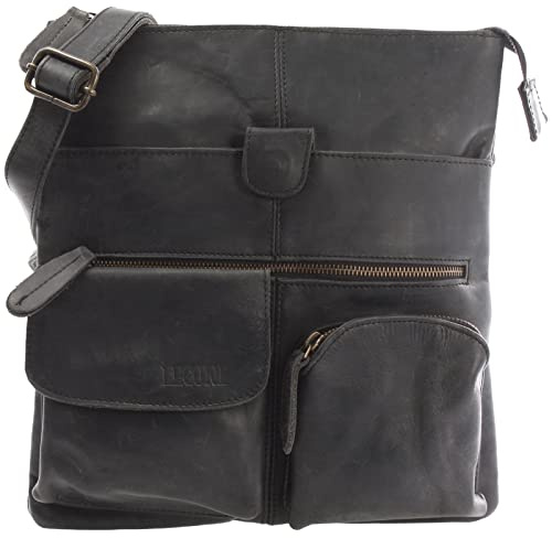 LECONI Umhängetasche Rinds-Leder kleine Schultertasche Damen + Herren Vintage-Look Schultertasche Ledertasche 28x30x5cm LE3011