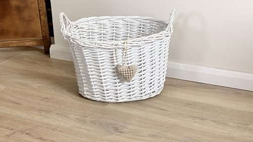 topfurnishing Oval Deep White French Shabby Chic Wicker Kids Children's Easter Egg Hunt Storage Basket[Oval Deep,White,X Large (O) 44x35x28cm]