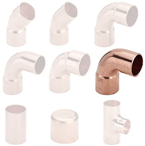 Fittingstore - Kupfer Lötffinge Bogen Winkel Muffe Kappe T-Stück verschiedene Größen (Winkel 90° i/a - 15 mm)