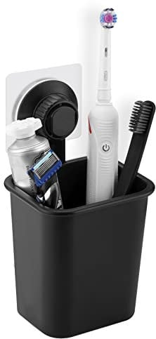 Linkidea Electric/Battery Toothbrush Holder Self Adhesive for Bathroom, Shower, Wall Mount Razor/Toothpaste Organizer Compatible with Oral-B iO Series, Spinbrush Pro 7AM2M (Black)