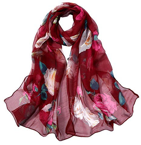 Lazzboy Damen Lange Schal Blume Muster Soft Wrap Simulation Seidenschal (Altrosa,160×50CM)