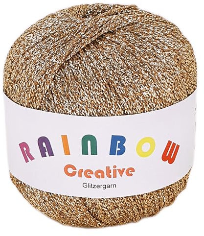 Glitzergarn Rainbow Creative in Gold auf 25 Gramm Knäuel, 135 Meter Lauflänge, Polyester, Polyamid