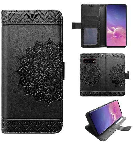 Hülle Kompatibel mit Samsung Galaxy S10 | Klapphülle Schutzhülle mit Kartenfächer Kompatibel für Galaxy S10 | Magnetverschluss Flip Case | Schwarz