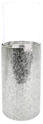 GILDE Kerzenhalter Craquele Silber, mit Glasaufsatz H 12cm H= 20,0 cm Ø 10,5 cm 23764