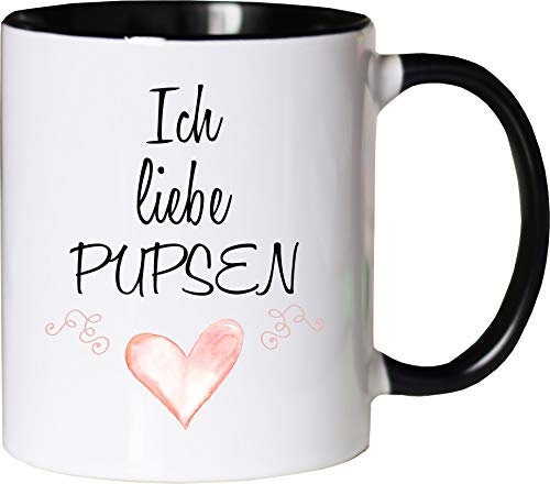 Mister Merchandise Becher Tasse Ich Liebe Pupsen! Kaffee Kaffeetasse liebevoll Bedruckt Furszen Furz Pupen Weiß-Schwarz