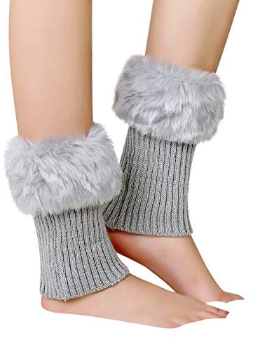 Women Girls Faux Fur Boot Cuff Socks Winter Knitted Short Leg Warmers Boots Socks Stretchy Comfortable Fashion Christmas Birthday Gift