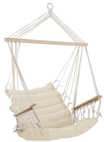 ALEOS. Design Hängesessel Stoffsessel Schwebesessel Hängekorb Maly-BEIGE mit extrem gemütlichem 6cm dicken Sitzkissen und Armlehnen ohne Hängesesselgestell