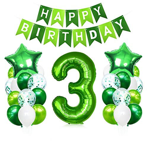Luftballon 3. Geburtstag Grün,Geburtstagsdeko Junge 3 Jahre Grün,Riesen Folienballon Zahl 3,Ballon 3 Deko zum Geburtstag,Helium Ballon 3