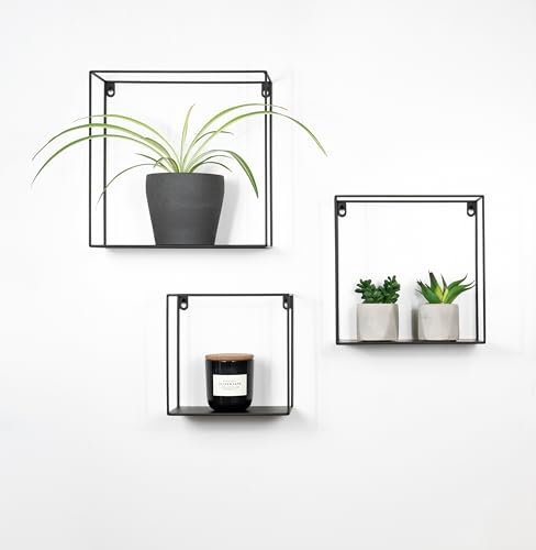 Decozey 3 scaffali da Parete in Nero – Mensola sospesa in Design Industriale – Decorazione da Parete in Metallo – Mensole galleggianti per Decorare Cucina, Soggiorno e Bagno