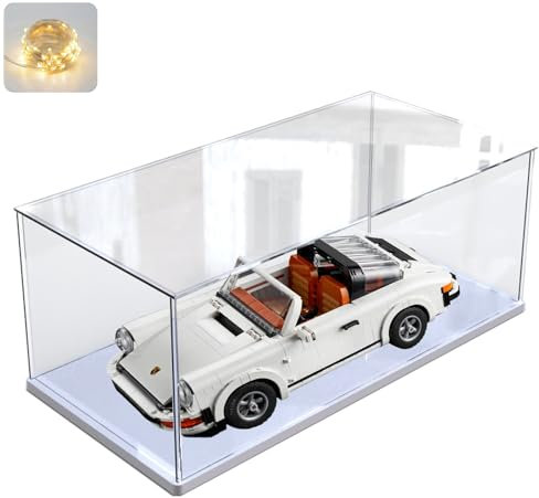 Vitrine Acrylique pour Collection pour Lego 10330 43268 10353 76450 10295 42170 Figurine, Boite Transparente Plexiglas Vitrines et Rangements avec Base Bois-Plastique &LED, Blanc Intérieur 40x20x20cm
