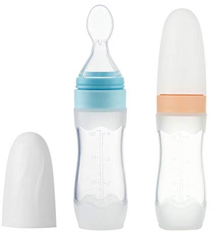 PandaEar (Paquet de 2) Cuillère de distribution d'aliments pour bébés en silicone | Mangeoire à fruits pour bébé de 4 oz | Travel Friendly Kids Toddlers Boys Girl (Bleu)