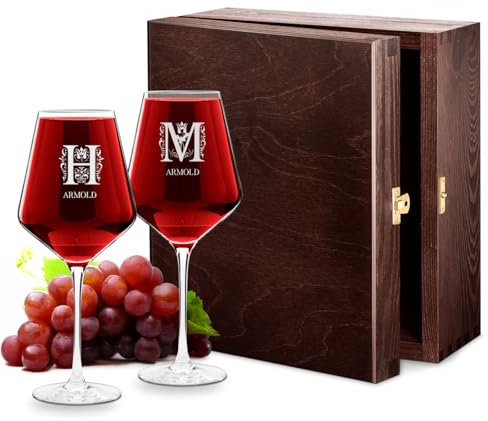 Maverton Avant-Garde 2 Weingläser mit Gravur - 2er Weingläser Set - 490 ml - personalisiert - Rotweinglas Weißweinglas - Geschenk Hochzeit Hochzeitstag Paar Eltern - Initialen