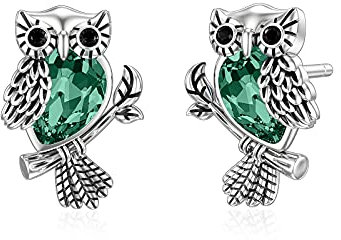 Owl Earring Stud mit CZ Grün Crystal 925 Sterling Silber Tierschmuck Jubiläum Geburtstag Muttertag Geschenk für Mama Frauen Teen Tochter