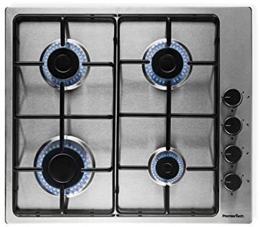 PremierTech Piano Cottura a Gas, 4 fuochi, 60cm, da Incasso 56x49cm, Acciaio Inox, predisposto Metano e kit ugelli GPL inclusi, PC604