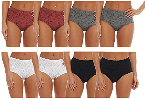 Cocain underwear 8 Stück modische Microfaser Taillen-Slips Uni schwarz grau Weiss rot mit Streublümchen und Kleiner Schleife - Leichter Shape-Effekt - Grösse 52-54