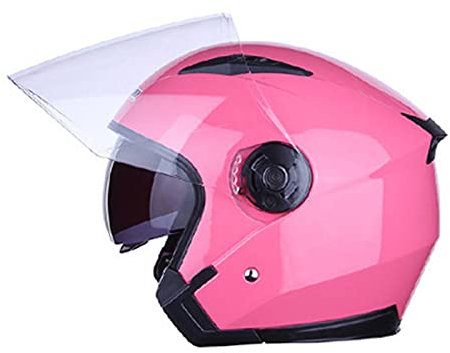 Open Face Jet Helmet Rollerhelm Motorrad Scooter Moped Mofa-Offenes Helm Herren Damen Stoßfester Motorradhelm Erwachsener Retro Vintage Pilot Biker Helmet DOT/ECE-Zertifizierung,Pink 2,M