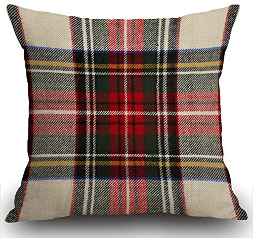 Smooffly Kissenbezug mit Schottenkaro, 45 x 45 cm, Schottenkaro, rot und weiß, Wolle, kariert, quadratisch, doppelseitig, dekorativer Kissenbezug, 45 x 45 cm