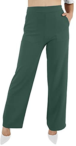 JOPHY & CO Pantalon pattes d’eph. en tissu léger, élastique et confortable, avec poches, pour femme (référence : 6503), Vert bouteille, S