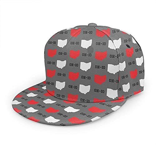 Oaieltj Unisex Baseball Cap Herren Damen Verstellbar Snapback Trucker Hat Mode Hip-Hop Baseball Cap, New Oh-io State Map Pattern Grau, One size