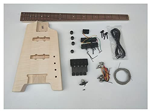 DIY Bausatz E-Gitarre Halbfertige Kopflose Elektrische Bassgitarre, Mahagoni-Körper Mit Aller Hardware Keine Farbe Unvollendeter Gitarrenbausat