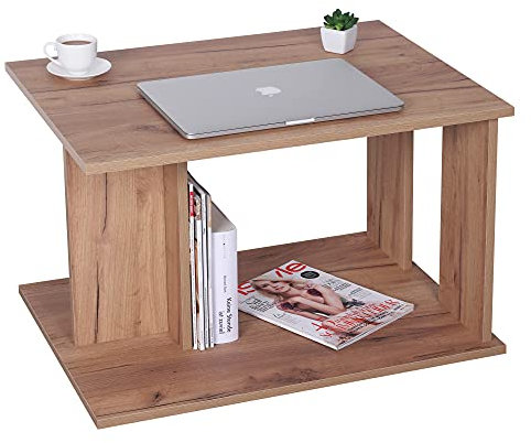 RICOO Couchtisch mit Stauraum 69 x 44,5 x 50cm, Couchtisch Holz, Wohnzimmertisch für Couch Eiche Gold Braun WM093-EG, Tisch Wohnzimmer Tisch, Sofatisch, Coffee Table, Couchtisch klein, Couch Tisch