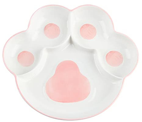 HOKMOKQOK Porcelain Divided Serving Dishes,Ceramics Cat Paw Relish Tray,Candy Bowl,Cute Compartment Bowls for Party Christmas Perfect Chips and Dip, Veggies, Candy Snacks Pink 8.5inch