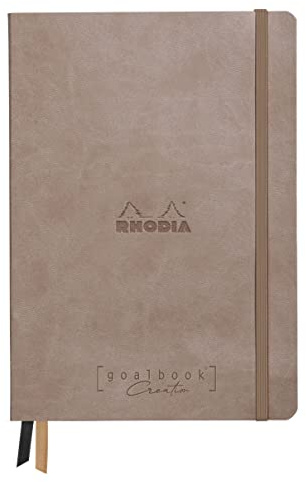 Rhodia 194441C - Rhodiarama Goalbook Creation DIN A5 mit festem Umschlag, 80 Blatt glattes, schwarzes Mayapapier punktkariert/dot 120g, mit Gummizugverschluss, 1 Stück, Maulwurfsgrau