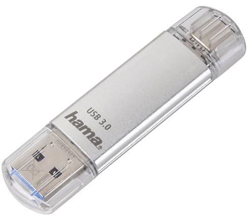 Hama USB Stick, 64 GB (Speicherstick USB-C USB-A, USB 3.1/3.0, Universal-Datenspeicher mit 40 MB/s aus Aluminium, für Windows/MacBook), Silber C-Laeta Kompakt