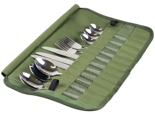 Camping Reise Kochutensilien Organizer, Camping Besteck Set, Tragbare Besteckrolle, Tragbare Reisegeschirr-Aufbewahrungstasche, Polyester-Aufrolltasche Besteckaufbewahrung, Wasserfeste Tasche