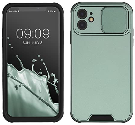 kwmobile Cover Compatibile con Apple iPhone 11 - Custodia con Protezione Fotocamera Scorrevole TPU - Back Case Anti-Scivolo verde scuro
