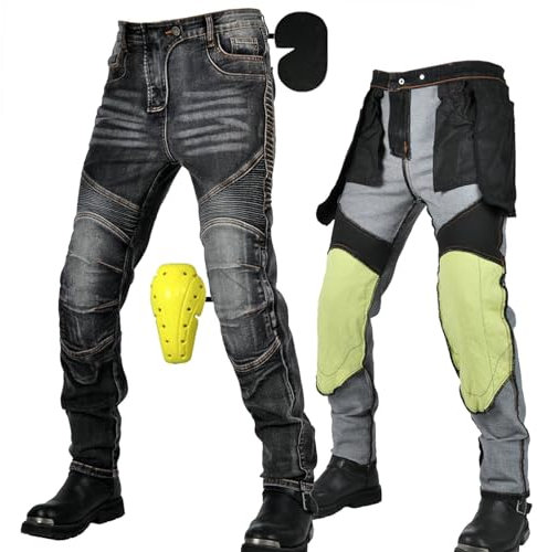SHUOJIA Motorradhose Herren, Motorrad Jeans Herren Aus Aramidfaser,Motorrad Schutzhose Hose Mit Protektoren (Black Male-A,XL)
