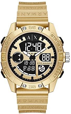 Armani Exchange Herrenuhr , AnaDigi Uhrwerk, 46MM Gold ABS Gehäuse mit Polyurethan Armband, AX2966