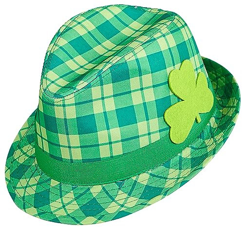 com-four® Fedora Hut St. Patrick´s Day - Grüne Kopfbedeckung mit irischem Kleeblatt - Irisches Kostümaccessoire für den St. Patrick's Day (01-teilig - Set 17)