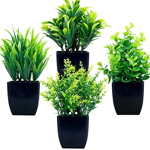 GREENTIME Künstliche Pflanzen im schwarzen Topf, Mini-Eukalyptus-Topfpflanze, kleines Kunstrasen, Grünpflanzen, Topfpflanzen für den Innenbereich, Zuhause, Büro, Bauernhaus, Badezimmer,